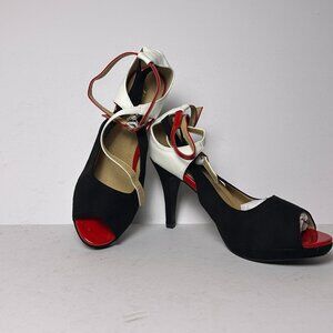 Get More Beauty Women US 11 Red High Heels Ankle Straps Dress Heeled Peep Toe